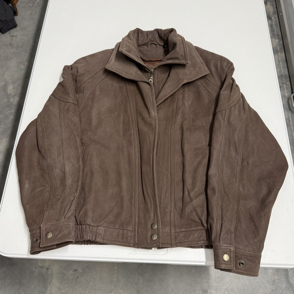 Leather Limited Bomber Jacket Mens Medium Brown Good Vintage Zip Up Coat